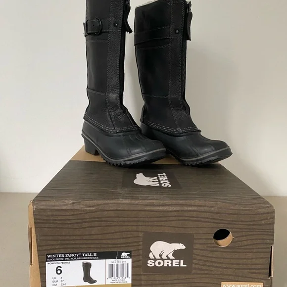 Sorel Winter Fancy Tall II Black Leather Boots - Picture 1 of 8